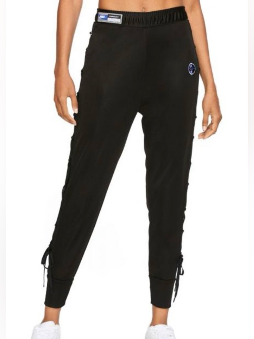 NIKE Black Equality Sisterhood Lace Up Poly Track Active Gym Joggers Size Medium